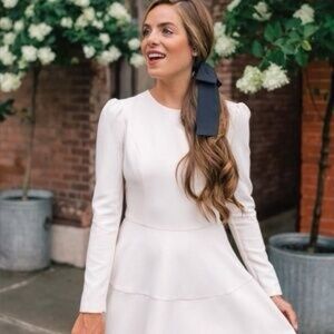 Elegant Ivory Long-Sleeve Dress w/ Pearl Accents